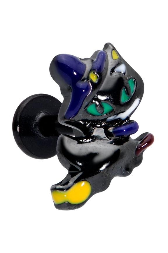 16G Black PVD Stainless Steel Cat Witch Labret Monroe Top Ear Cartilage Tragus Piercing Jewelry 1/4"