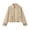 Khaki, variant on Women's Cropped Trench Jacket Long Sleeve Collared Button up Coat with Flap Pockets and Elastic Hem Casual Outerwear