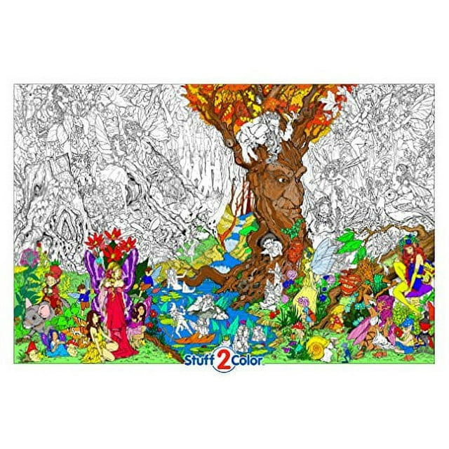 Beneath the Trees - Super Detailed Giant Coloring Poster for Kids and Adults (Great for Group Activities, Classrooms, Care Facilities and Family Time) - Includes Reusable Rigid Tube - 32.5" X 22" Inch