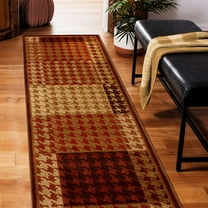 Vintage Houndstooth Geometric Power-Loomed Indoor Area Runner with Border, 2'7" x 8, Mocha by Blue Nile Mills
