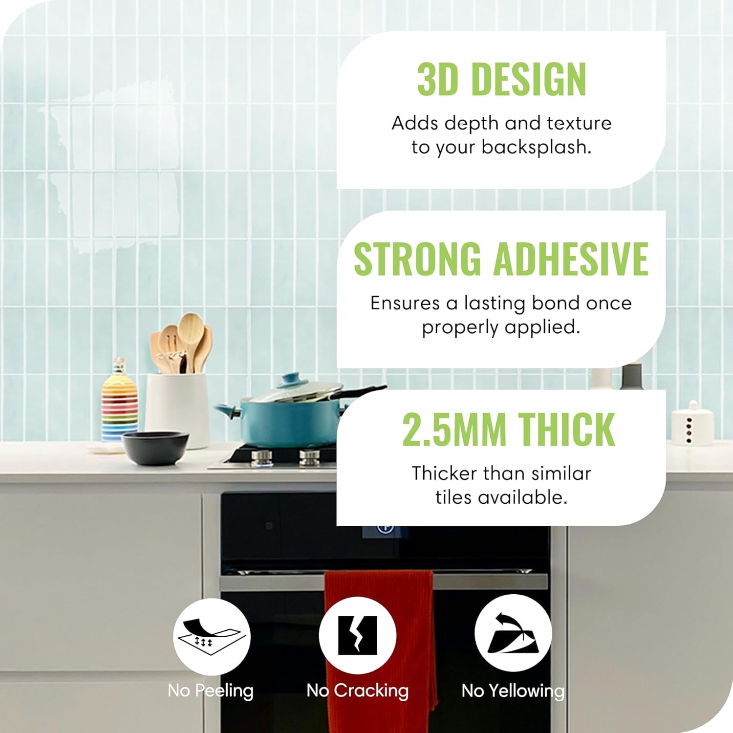 Select 5 Pack Peel and Stick Backsplash Subway Tiles, Extra Thick 3D Wall Panels, Heat & Water Resistant, Easy DIY Kitchen, Bathroom, Laundry, Fireplace & Rental Home Wall Décor (12 x 12 in), Mint