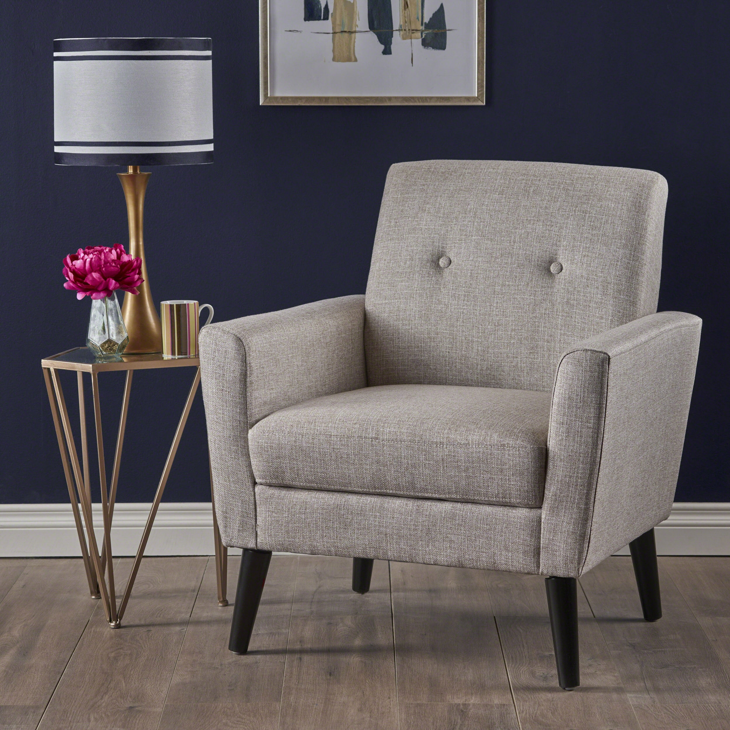 Noble House Mid Century Tufted Fabric Club Chair, Beige