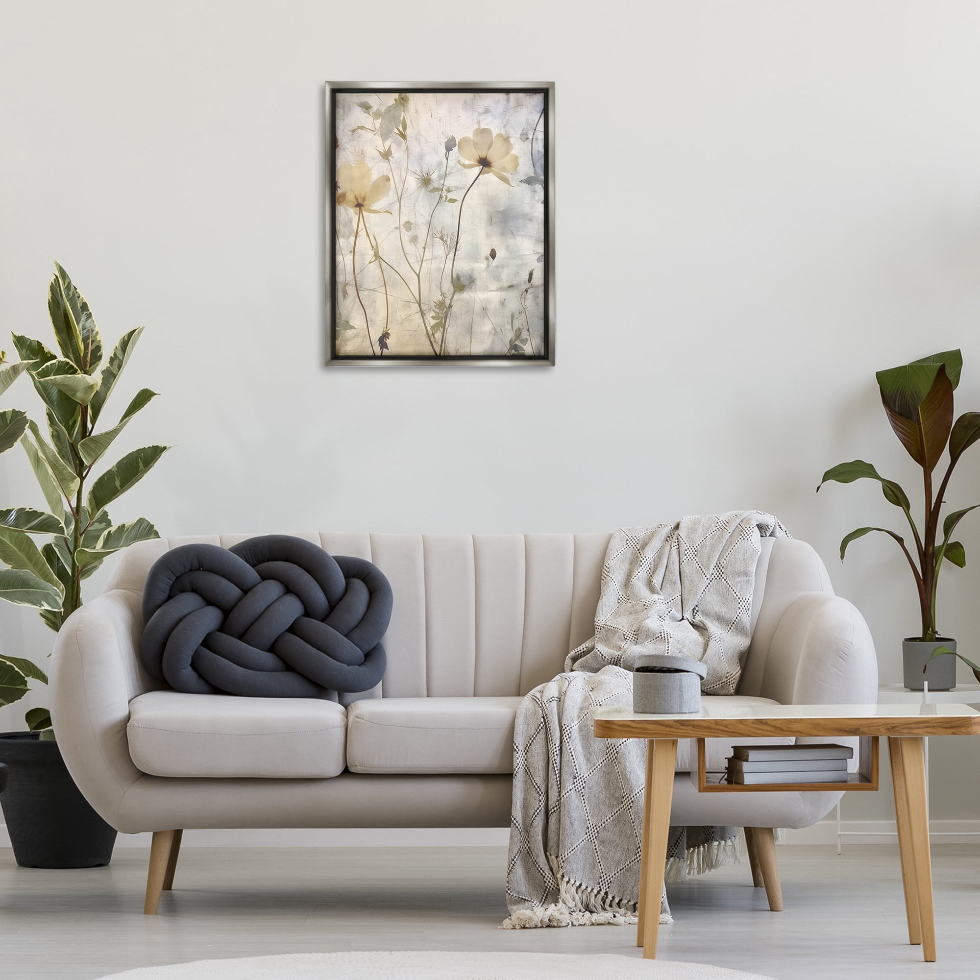Stupell Industries Soft Neutral Botanicals Plants & Flowers Painting Gray Floater Framed Canvas Art Print Wall Art, 25 x 31