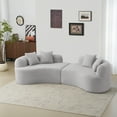 thumbnail image 3 of Miekor Furniture Curved Four Seater Grey Full Compression Sponge Sofa, Teddy Velvet Fabric, No-Assembly Compact Sofa for Small Spaces & Apartments MK3596, 3 of 12