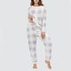 thumbnail image 4 of Conjunto de top y pantalones de poliéster con bolsillos largos y estampado de cuello redondo informal para mujer, 4 of 6