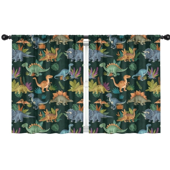 Blackout Kids Curtains,DarkGreen Cartoon Dinosaurs Jungle Pattern Childrens Insulated Curtains Set Of 2,Bedroom Essentials,Toddler Room Decor 42"x54"