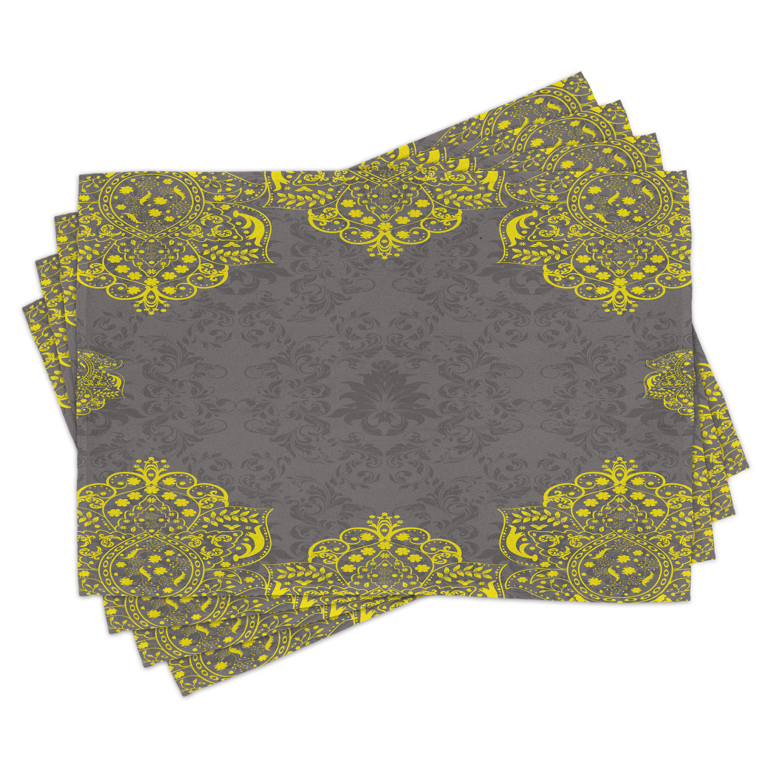 Grey and Yellow Placemats Set of 4 Traditional Victorian Style Abstract