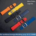 thumbnail image 2 of Soft Nature Rubber Silicone Watch Band 20mm 22mm 24mm Colorful Watchband For Superocean Navitimer/avenger/breitling Strap-dark Blue-with Black Buckl,22mm B logo,Light Blue, 2 of 5