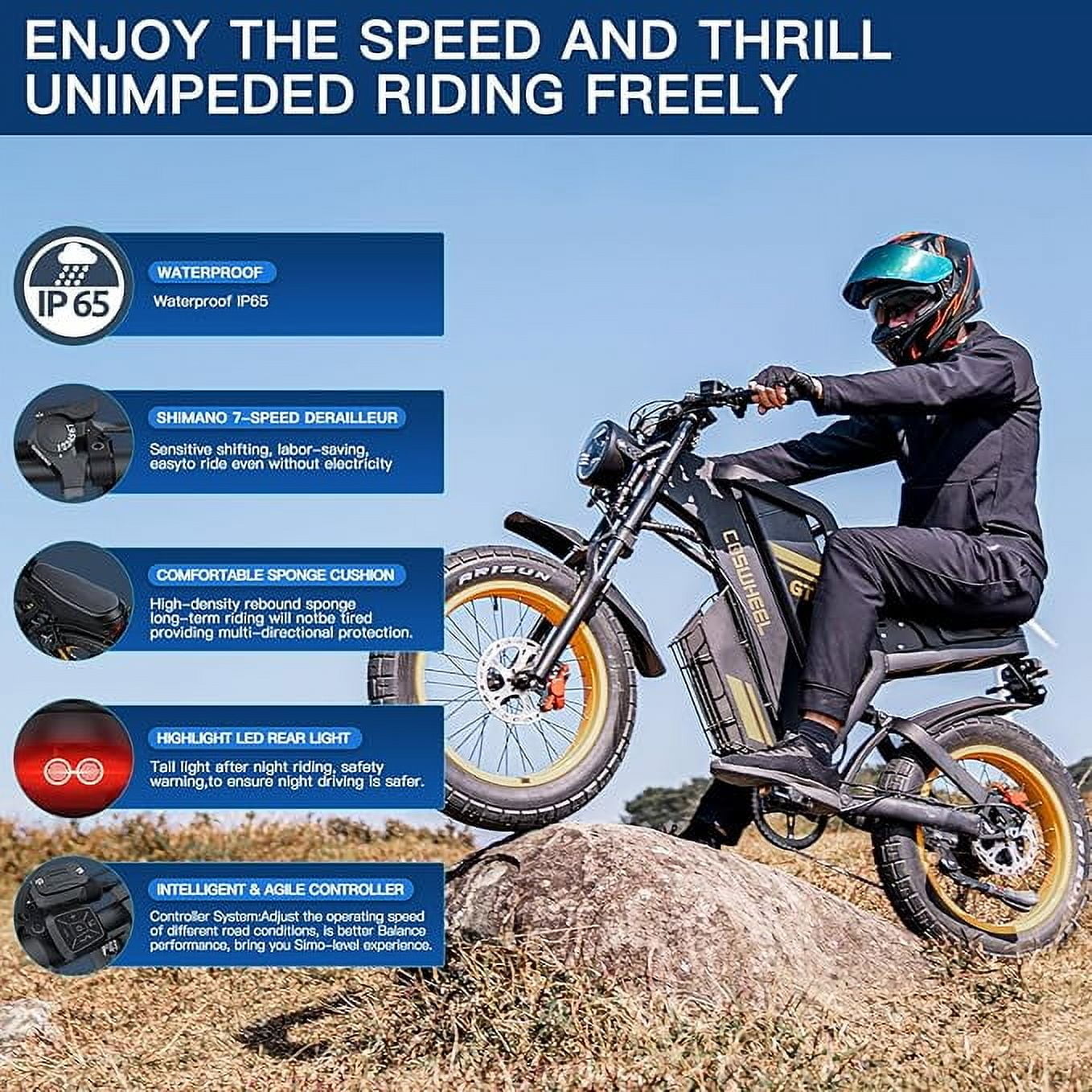 COSWHE GT20 Electric Bike for Adults, Electric Dirt Bike with 1500W Motor 48V/25Ah Removable Battery, Up to 31MPH & 93 Miles, Electric Motorcycle with 7-Speed, 20" x 4.0 Fat Tire Ebikes for Adults