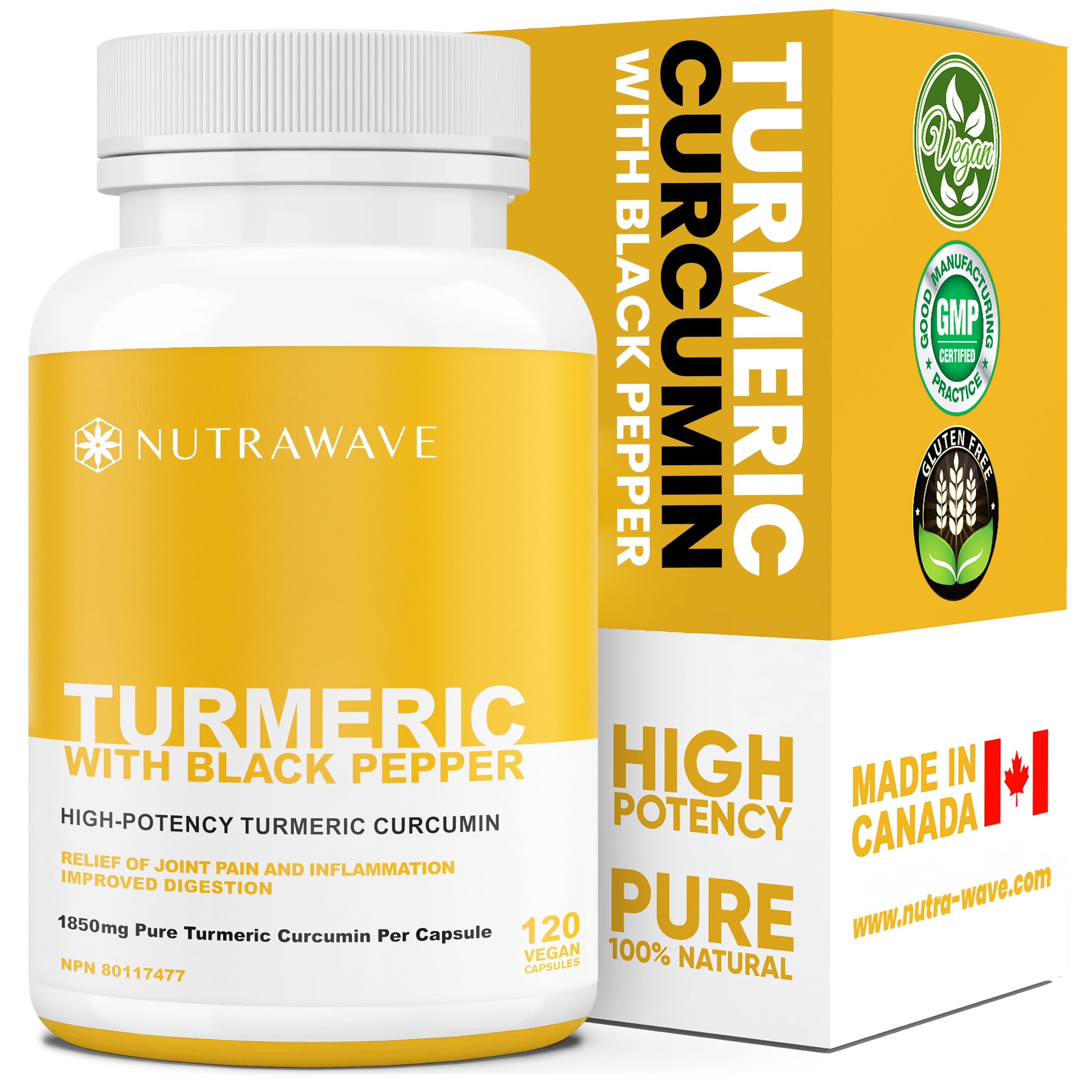 Nutrawave Nutrawave Turmeric Curcumin + Black Pepper 3700 mg Capsules – Joint & Liver Health – 120 Vegan Capsules supplement bottle