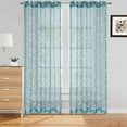 thumbnail image 1 of 2 Panel Sheer Curtains, Grommet Top Leaf Embroidery Faux Linen Textured Voile Curtains, 1 of 9