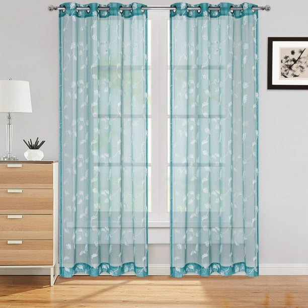 GlowSol Floral Sheer Curtains 63 inches Light Filtering Voile Drapes with Grommet for Living