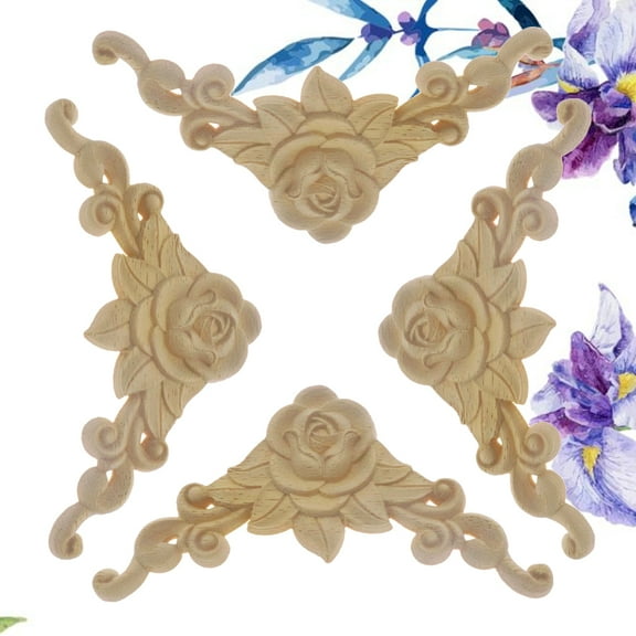 LEORX Wood Onlays Appliques Golden Solid Wood 4pcs