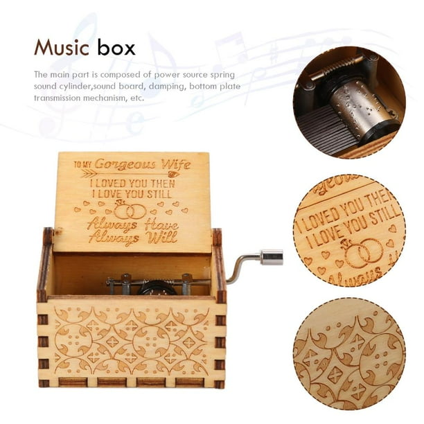 Caja de música de madera, caja musical grabada con manivela, regalos de San Valentín (5)