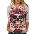 thumbnail image 3 of FAVIPT Halloween Top for Women Plus Size Three Quarter Sleeve Round Neck Blouse Graphic Print Casual Shirts Basic Novelty Party Fall Tees Multicolor,M, 3 of 6
