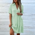 thumbnail image 5 of Guieoi Summer Dresses for Women Plus Size Casual Striped Cotton-Linen Collared Short-Sleeve Button-Down Midi Dress Green XL, 5 of 7