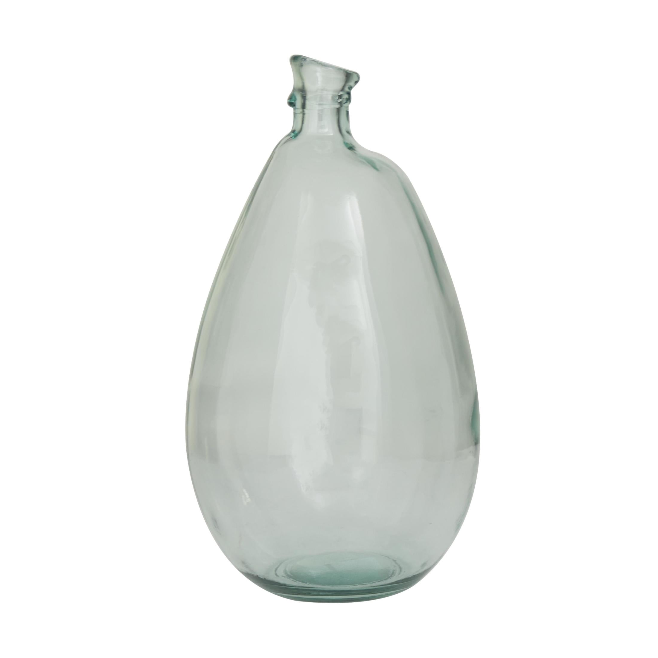 DecMode 18" Handmade Curved Spanish Bottle Neck Light Blue Recycled Glass Vase