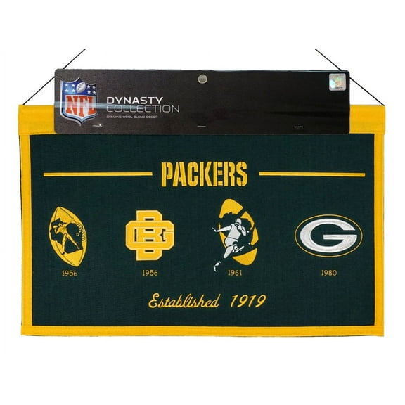Green Bay Football Packers LARGE 22x14 Wall Hanging Banner featuring logos from 1956, 1961, 1980