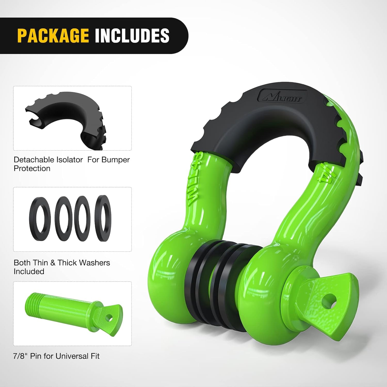 Nilight 2 Pack 3/4" D-Ring Shackle with 7/8" Screw Pin 41,887lbs Break Strength, Heavy Duty off Road Recovery Shackle with Isolators Washers for Use with Tow Strap, Winch, Off-Road Jeep Truck Vehicle