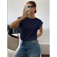 thumbnail image 6 of Navy Blue Crew Neck Short Sleeve Cotton T-Shirt For Women Casual Summer Top, 6 of 7