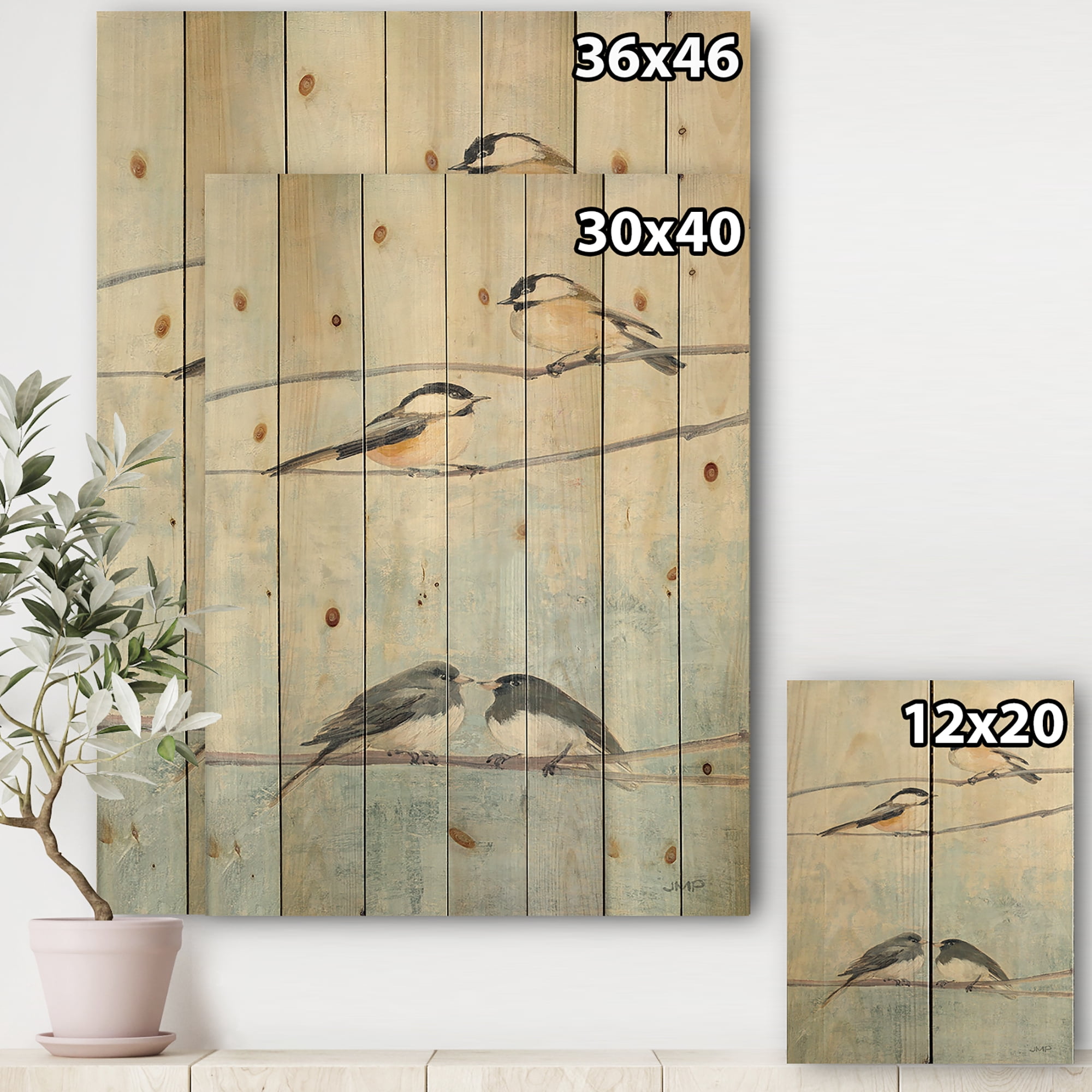 Designart 'Bird Hanging on Tree I' Modern Farmhouse Print on Natural Pine Wood