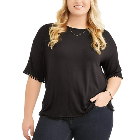 Poof Junior Plus Pom Pom Trim Top