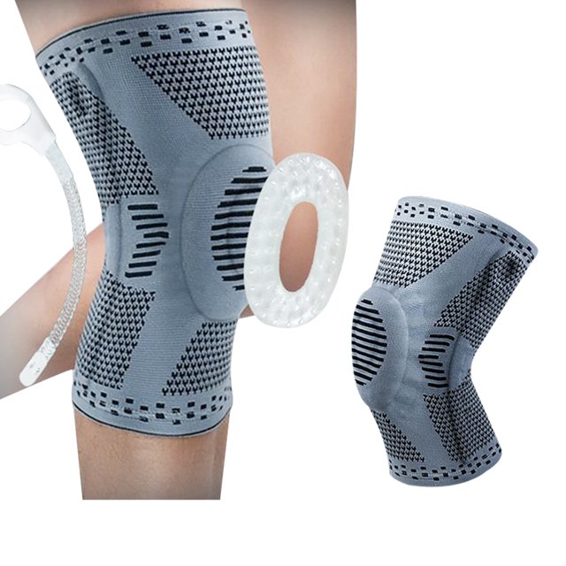 Rodillera con manga comprimida con estabilizadores laterales y almohadillas de gel para rótula para soporte de rodilla