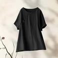 thumbnail image 2 of Wyobmus Women's Loose Cotton Linen Tops Summer Casual Blouse Round Neck Rolled Short Sleeve Bowknot Long Shirt S-2X A-Black, 2 of 4