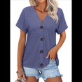 thumbnail image 1 of Camisetas Básicas de Verano con Cuello en V y Corta para Mujer Azul XL, 1 of 8