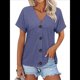 thumbnail image 1 of Camisetas Básicas de Verano con Cuello en V y Corta para Mujer Azul L, 1 of 8