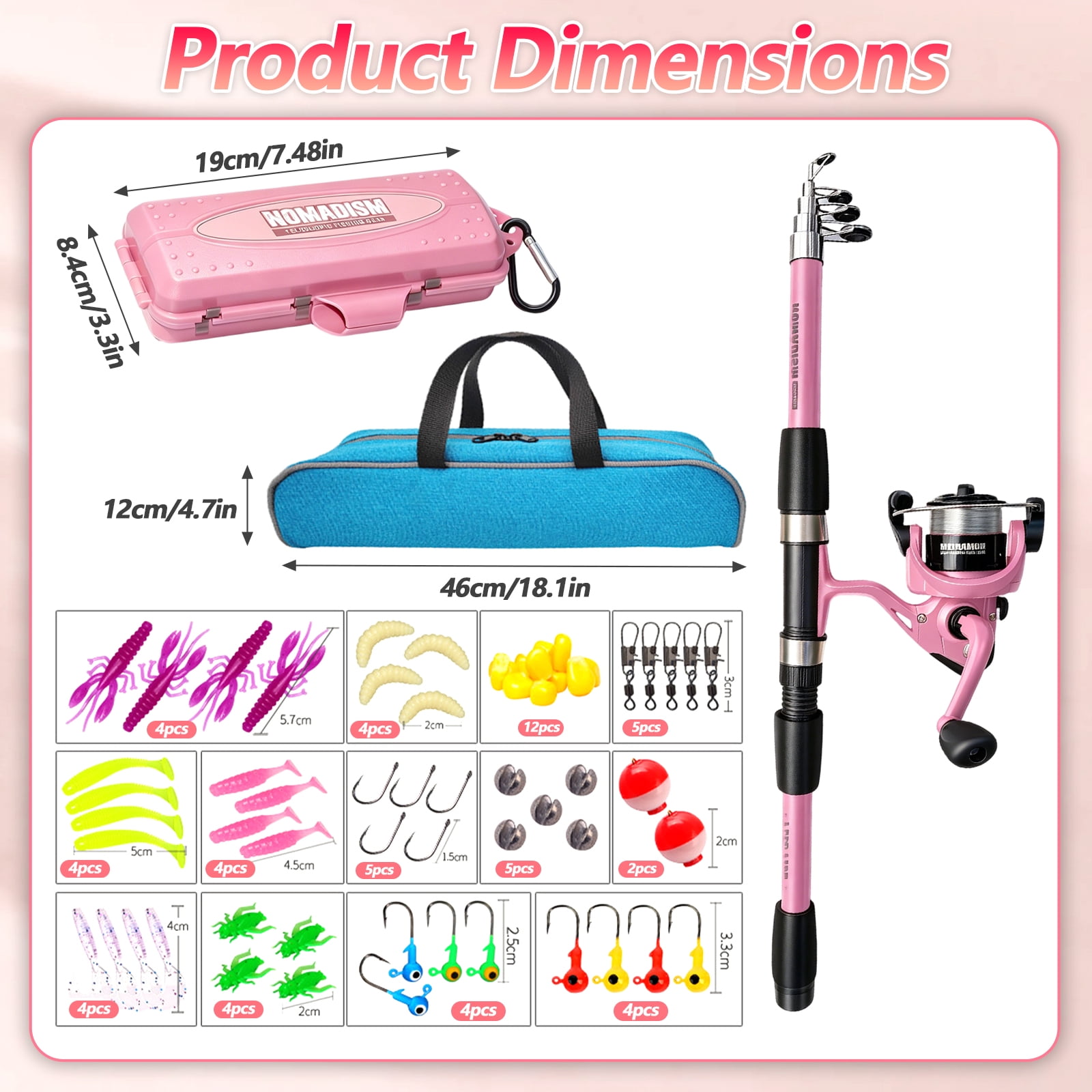iFaveorr 65 inch Fishing Rod and Reel Combos, Fishing Rod with EVA Material Grip, Telescopic Fishing Gear with Reel Combo Kit with Tackle Box Fishing Line, Gift for Kids and Fishing Beginner