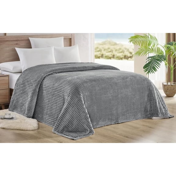 FAITH, HOPE, LOVE HOME DÉCOR Striata Ribbed Corduroy Blanket Queen size Ultra-Soft Plush Bed Blanket (90" x 90") - Grey