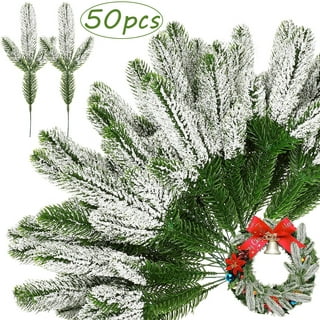 24Pcs Snowy Artificial Pine Needles Branches Twigs 10.6 Fake Frosted Pine  Picks Greenery Stems Christmas Pine Tree Picks Winter Fir Pine Sprays