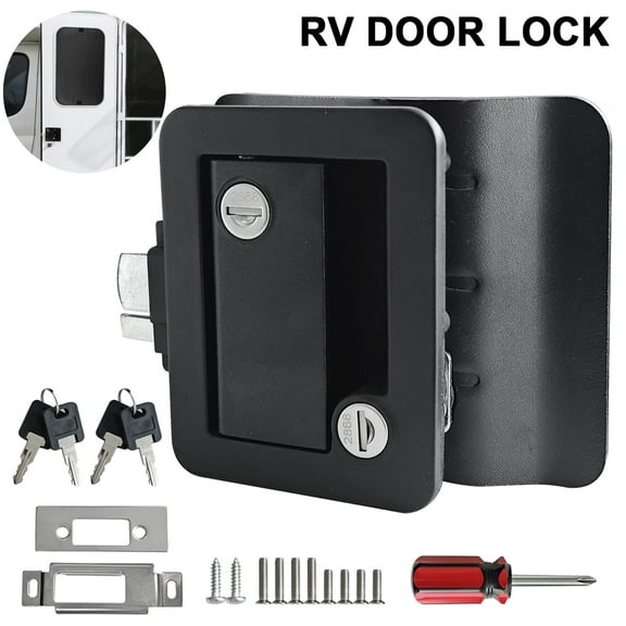 AUTOXBERT RV Entry Door Lock Latch Paddle Deadbolt Handle Knob w/ 4 keys for Camper Trailer Caravan Lock