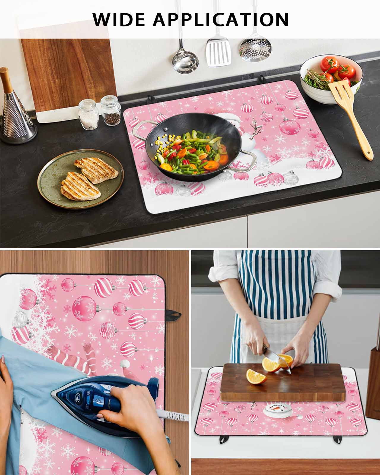 Large Induction Cooktop Protector Mat Pink Snowman Christmas Stove Top Covers for Electric Stove, Xmas Balls Snowflake Decorative Stove Burner Cover Mats, Glass Top Stove Cover