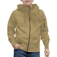 thumbnail image 2 of Loopsun Boys Hooded Sweatshirt Jackets, Boys Solid Hooded Zip Sweatshirt Long Sleeve Casual Outerwear with Pockets Khaki, 14-15 Years, 2 of 5