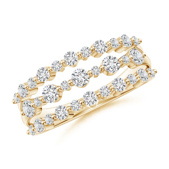 Angara Natural Diamond Ring - Three Row Alternating Diamond Anniversary Ring in 14K Yellow Gold for Women (Ring Size = 12)