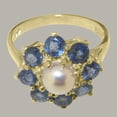 thumbnail image 5 of LBG British Made 18k Yellow Gold Ring with Cultured Pearl & Sapphire Womens Statement Ring - 33 size options - Size 7.25, 5 of 6