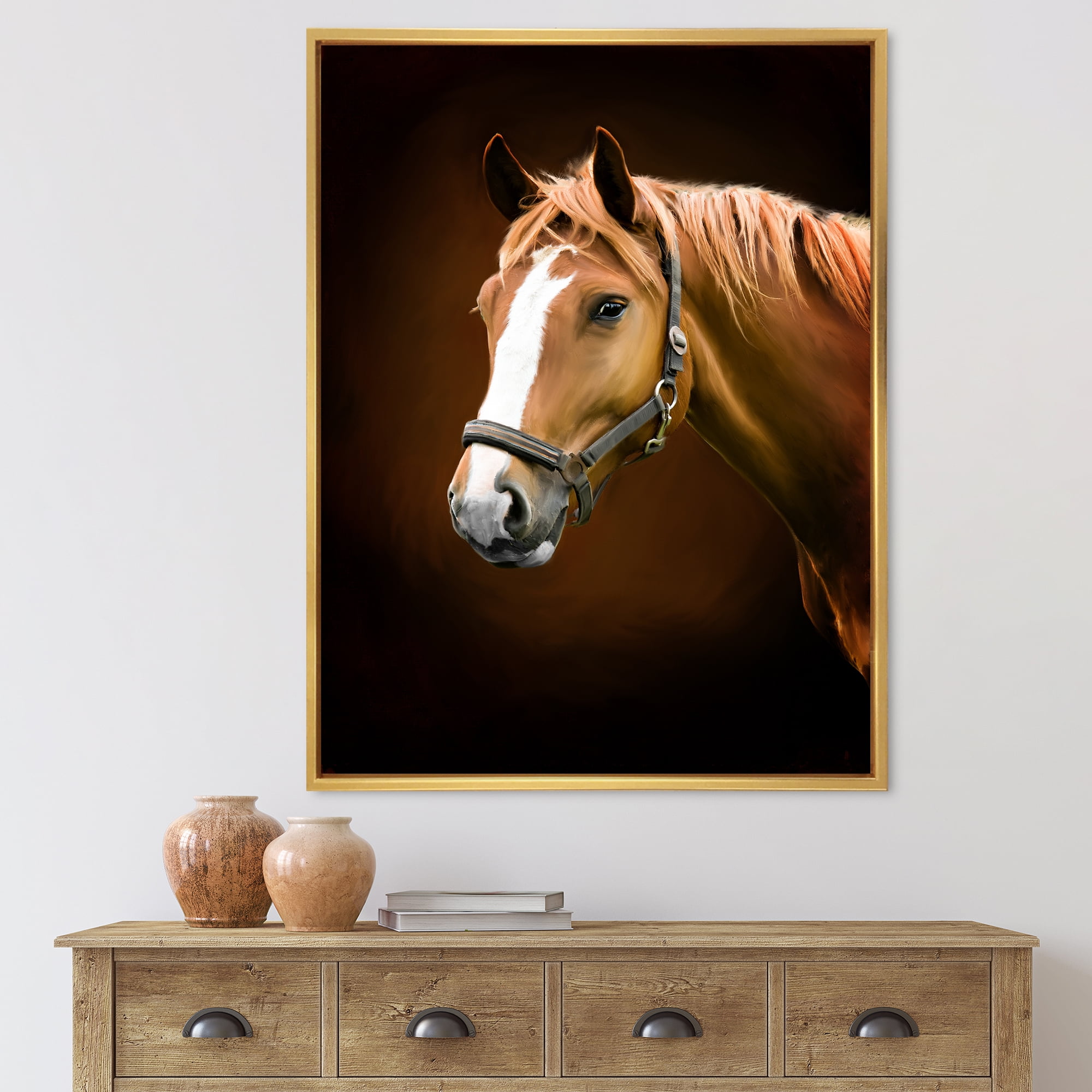 Designart 'Brown Horse With White Nose Portrait' Farmhouse Framed Canvas Wall Art Print