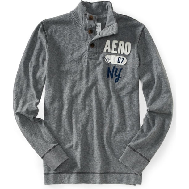 Aeropostale Aero Ls - Camiseta henley con cuello simulado para hombre, gris, pequeña Aeropostale henley