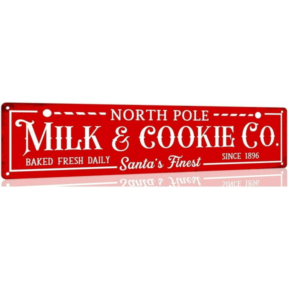North Pole Milk and Cookie Co Metal Tin Sign Vintage Funny Christmas Sign for Cafe Home Bar Farmhouse Christmas Art Wall Decoration Retro Poster 4x16 Inch