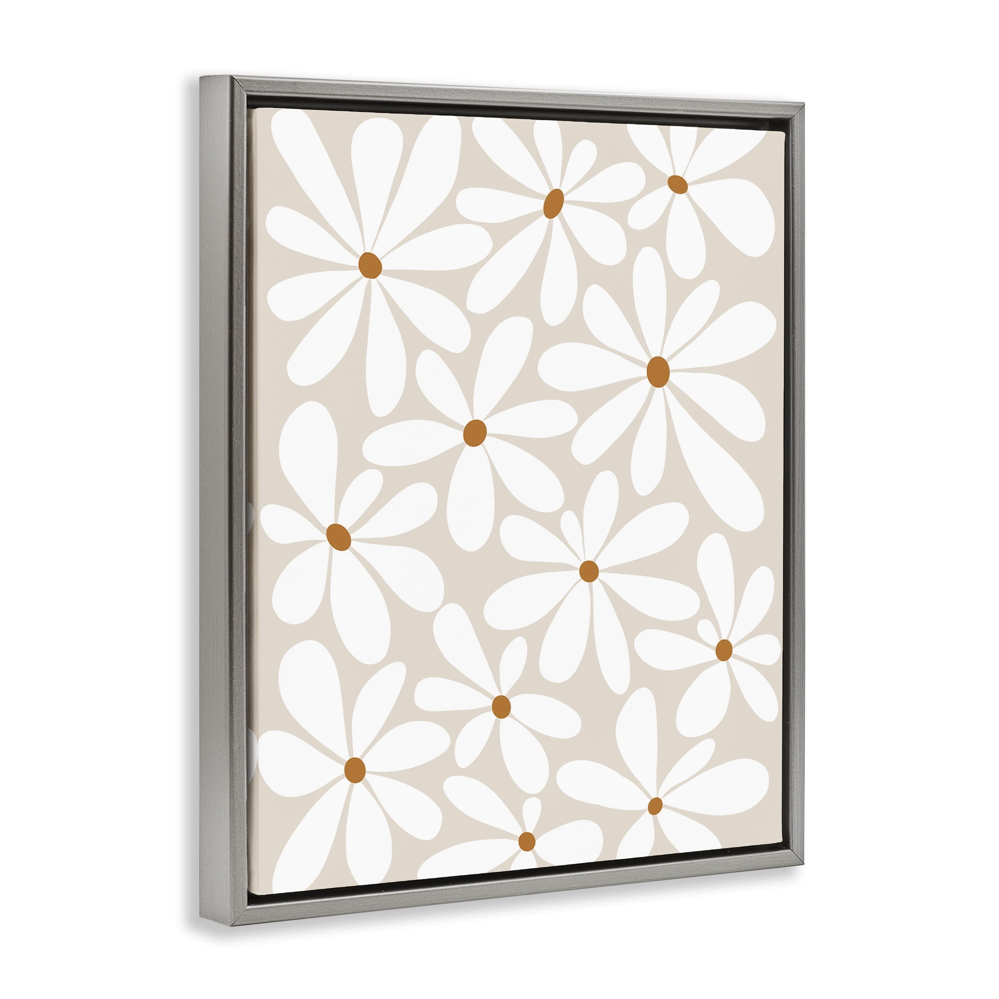 Stupell Industries Beige & White Daisies Gray Framed Floater Canvas Wall Art, design by Susan Ball