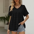 thumbnail image 2 of Defitshape Women's Summer Bouse Chiffon V Neck Short Sleeve Summer Chiffon Pleated Loose Fashion Top Black Large, 2 of 4