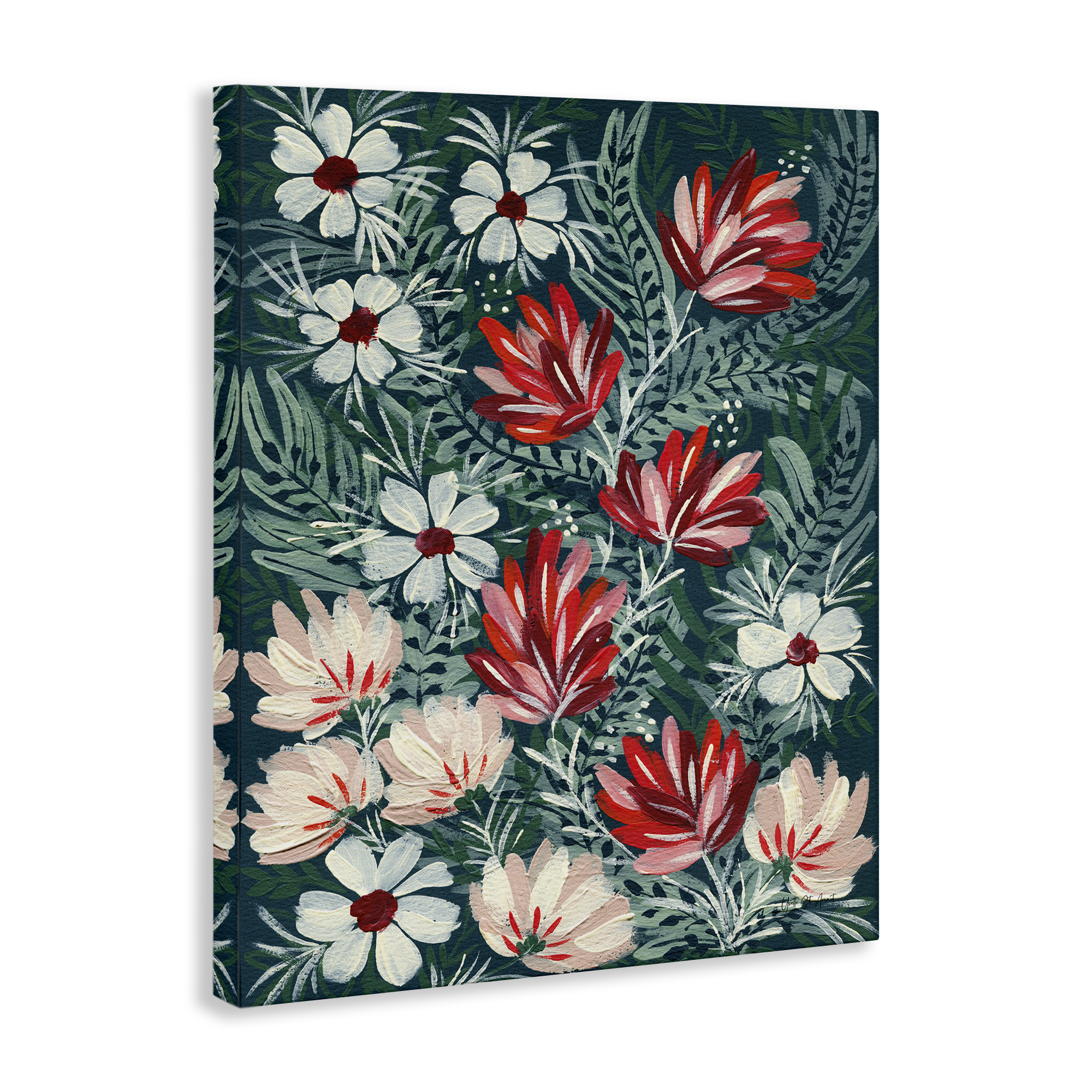 Stupell Industries Folksy Floral Pattern Botanical & Floral Painting Gallery Wrapped Canvas Art Print Wall Art, 24 x 30
