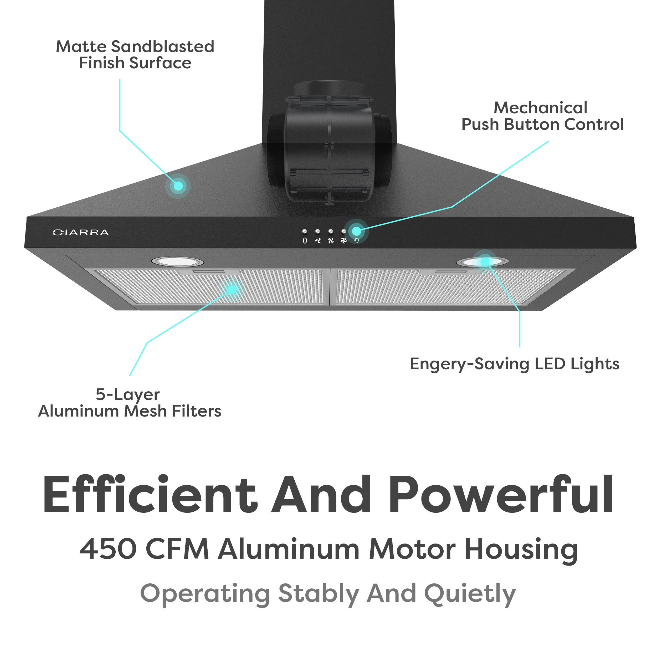 CIARRA Black Range Hood 30 inch Wall Mount Ductless Ducted Convertible with Carbon Filter Kit for Recirculating CAB206P75-003