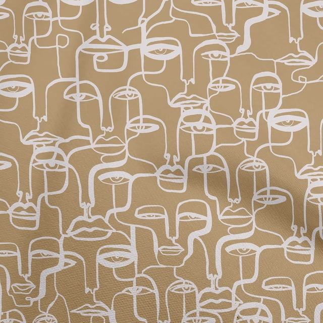 oneOone Rayon Light Brown Fabric Abstract Face Craft Projects Decor Fabric Printed By The Yard 56 Inch Wide