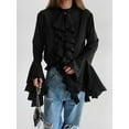 thumbnail image 4 of Womens Casual Blouses Flared Sleeve Stand Collar Ruffle Tops Summer Trendy Vacation Shirt Black XXL, 4 of 8