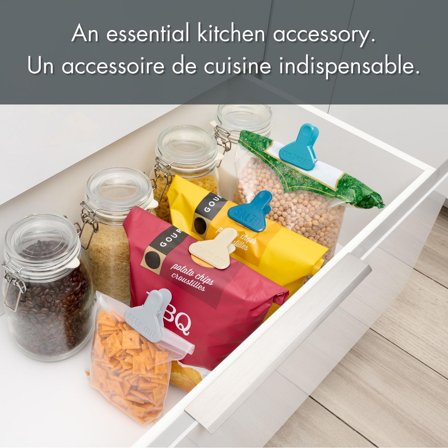 Mainstays 4-Piece Bag Clip Set, Dimensions - 5.84 cm x 6.35 cm x 3.30 cm