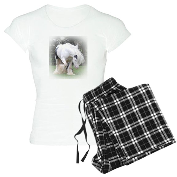 CafePress - All White Stallion Women's Light Pajamas - Women's Short Sleeve Print T-Shirt and Pants Light Cotton Pajama Set