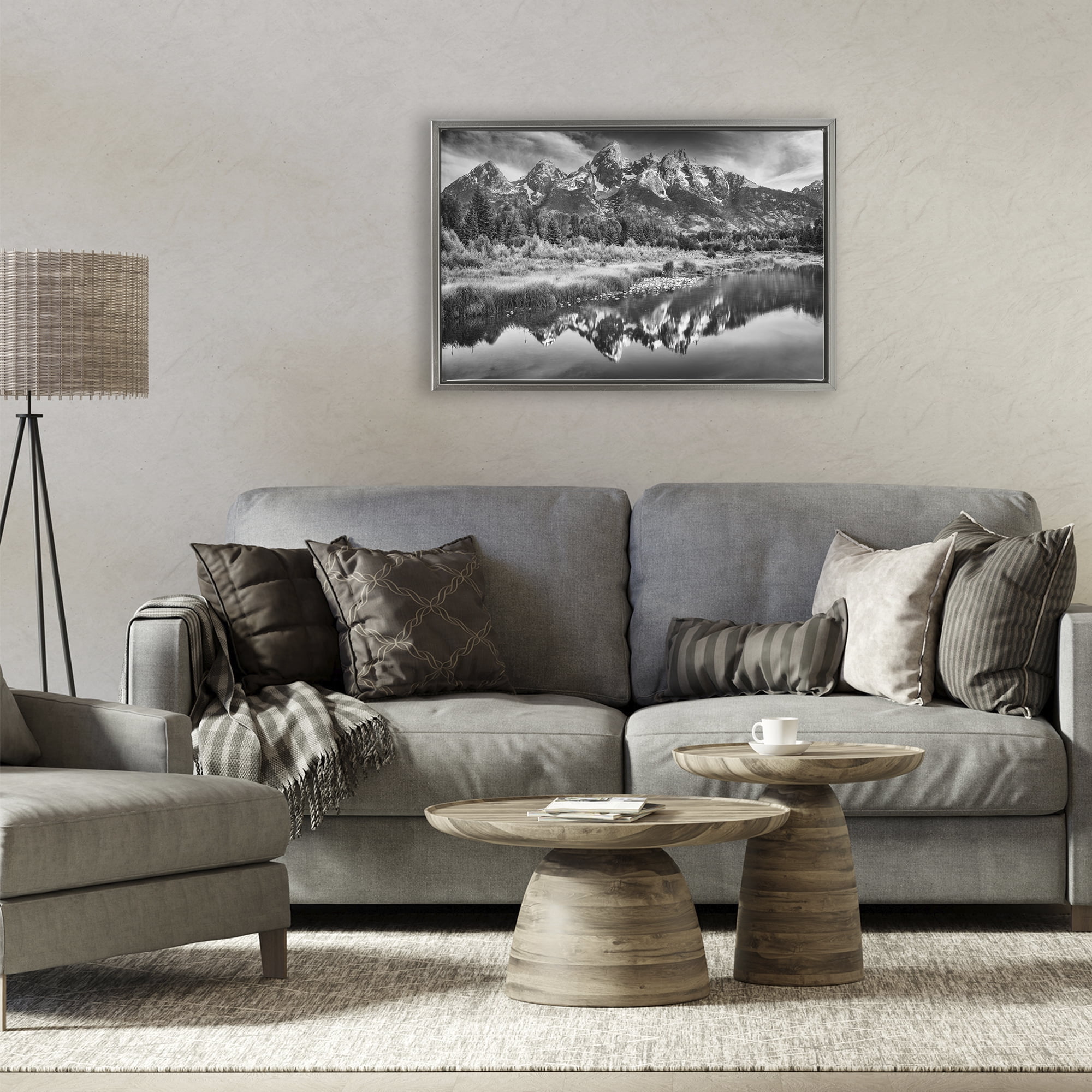 Stupell Industries Teton Mountain Reflections Gray Framed Floater Canvas Wall Art, design by Rick Berk